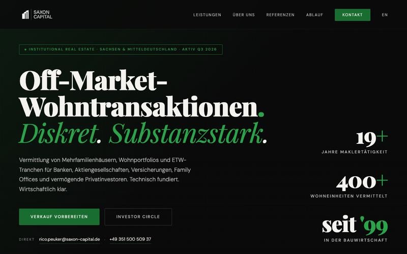 Screenshot der Website saxon-capital.de