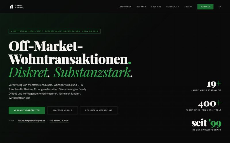 Screenshot der Website saxon-capital.de